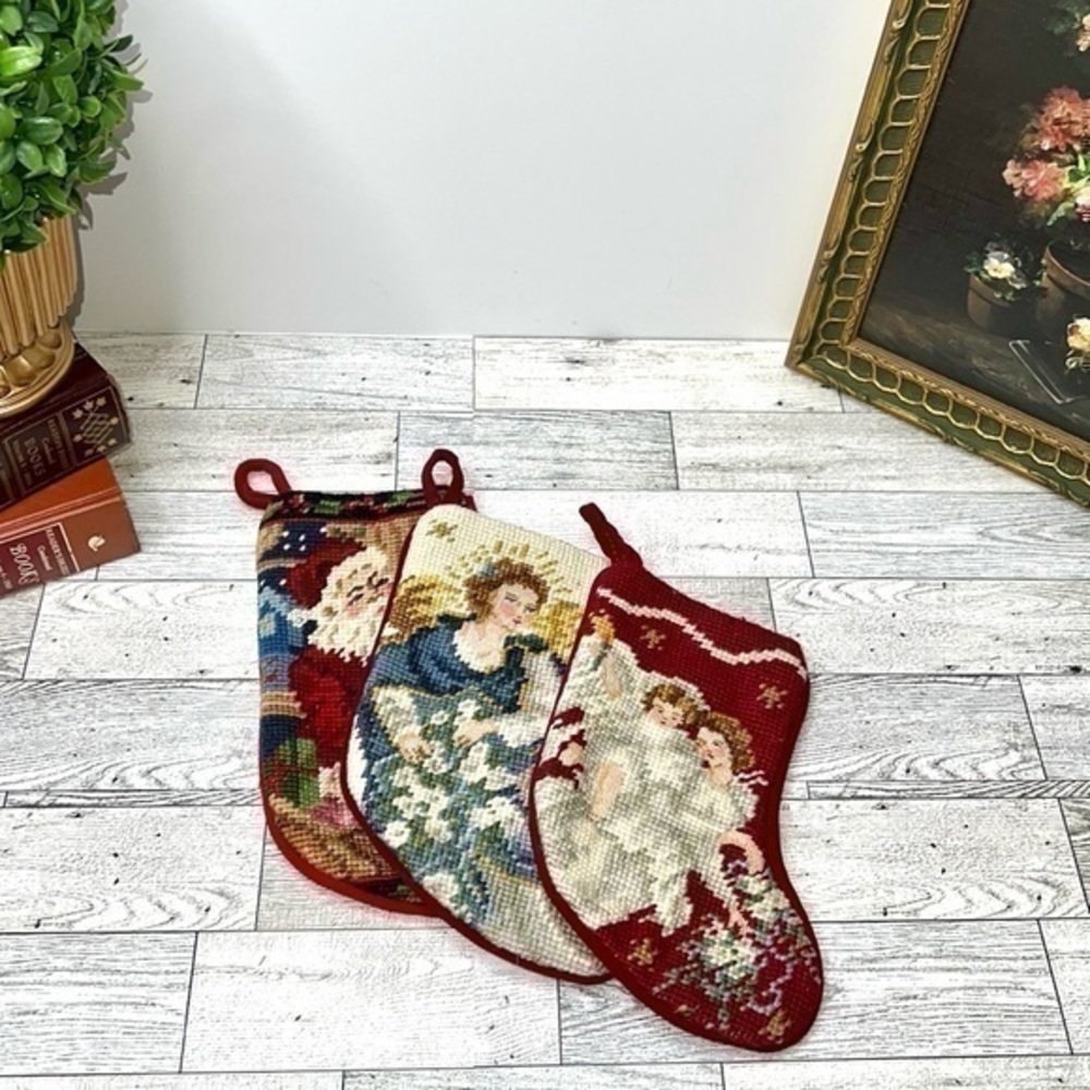 Needlepoint Christmas Stockings Set of Three